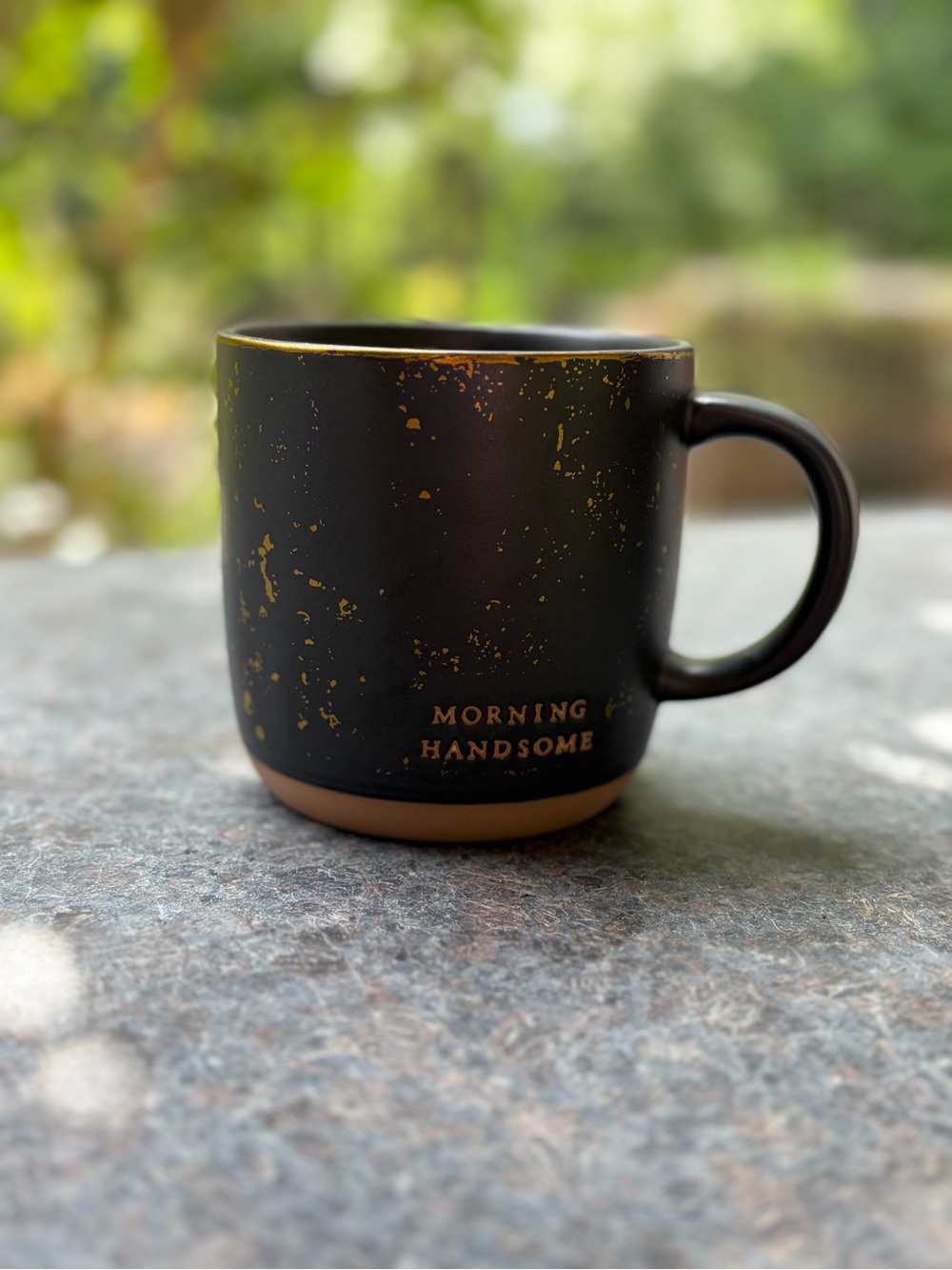 Hearth & Hand Black Stoneware Mug with Gold Accents ‘Morning Handsome’ Retired!